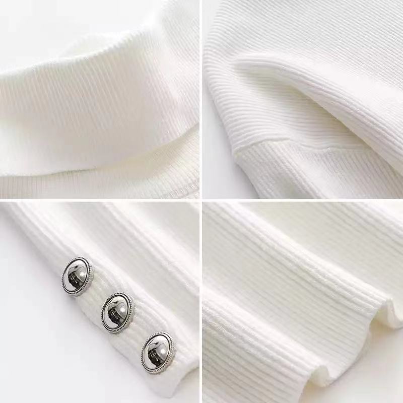 Women's Rib-Knit Roll-Neck Knit Pullover with Button Sleeves – view 7