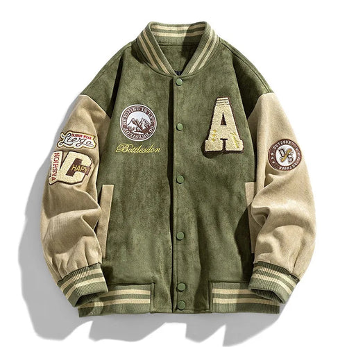 Men's Embroidery-Detail Varsity Jacket – Army Green
