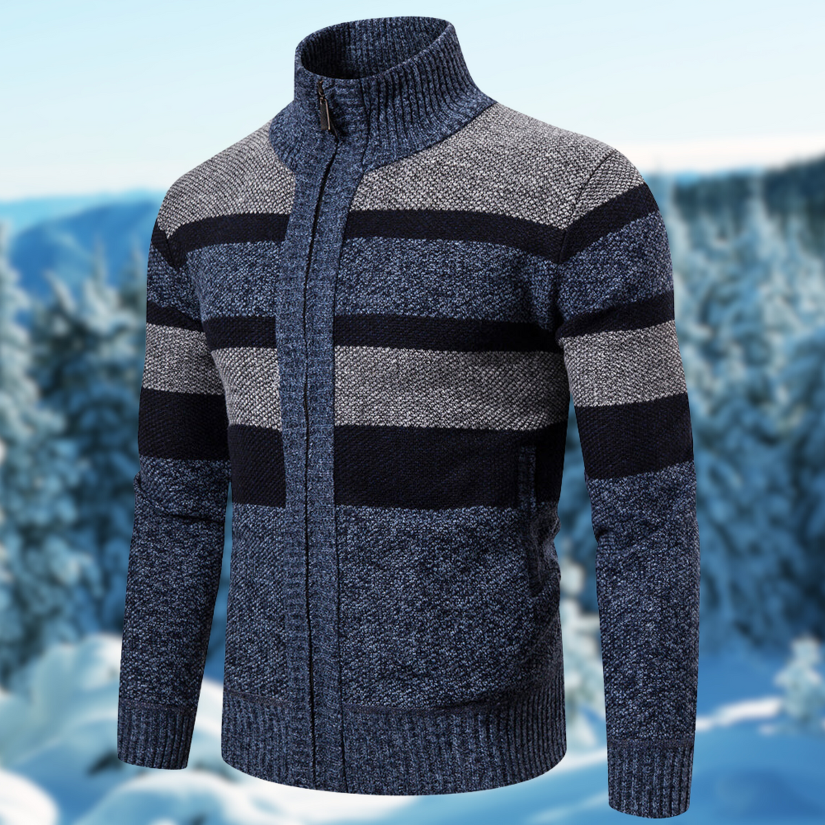 Men's Light-Weight Stripe-Detail Knit Pullover – Navy Blue