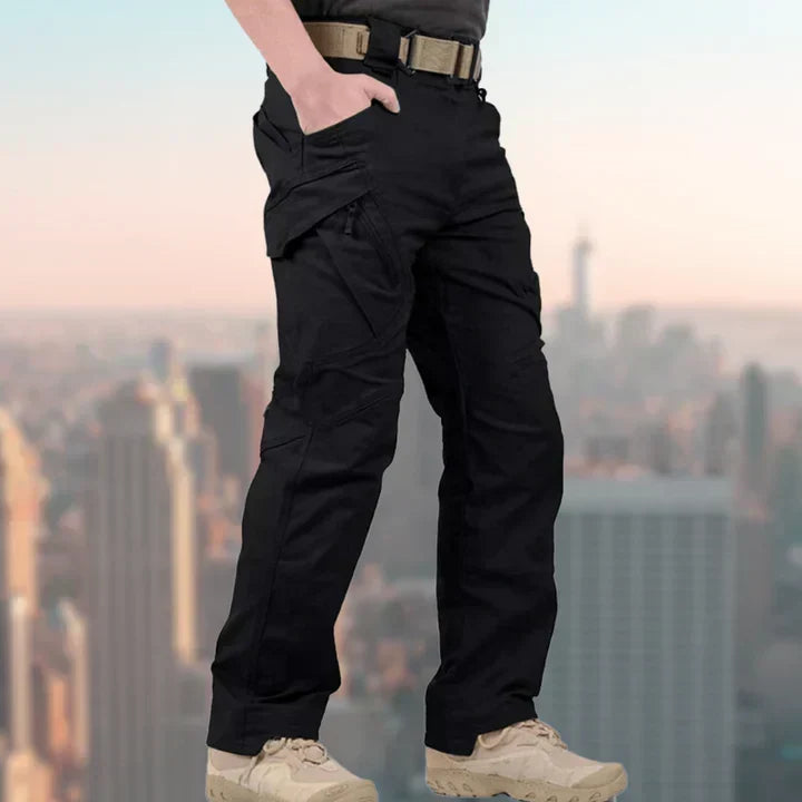 Men's Reinforced-Knee Straight-Cut Cargo Pants – Black