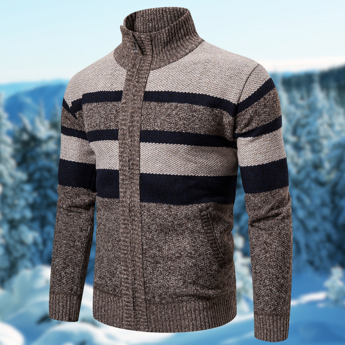 Men's Light-Weight Stripe-Detail Knit Pullover – Camel