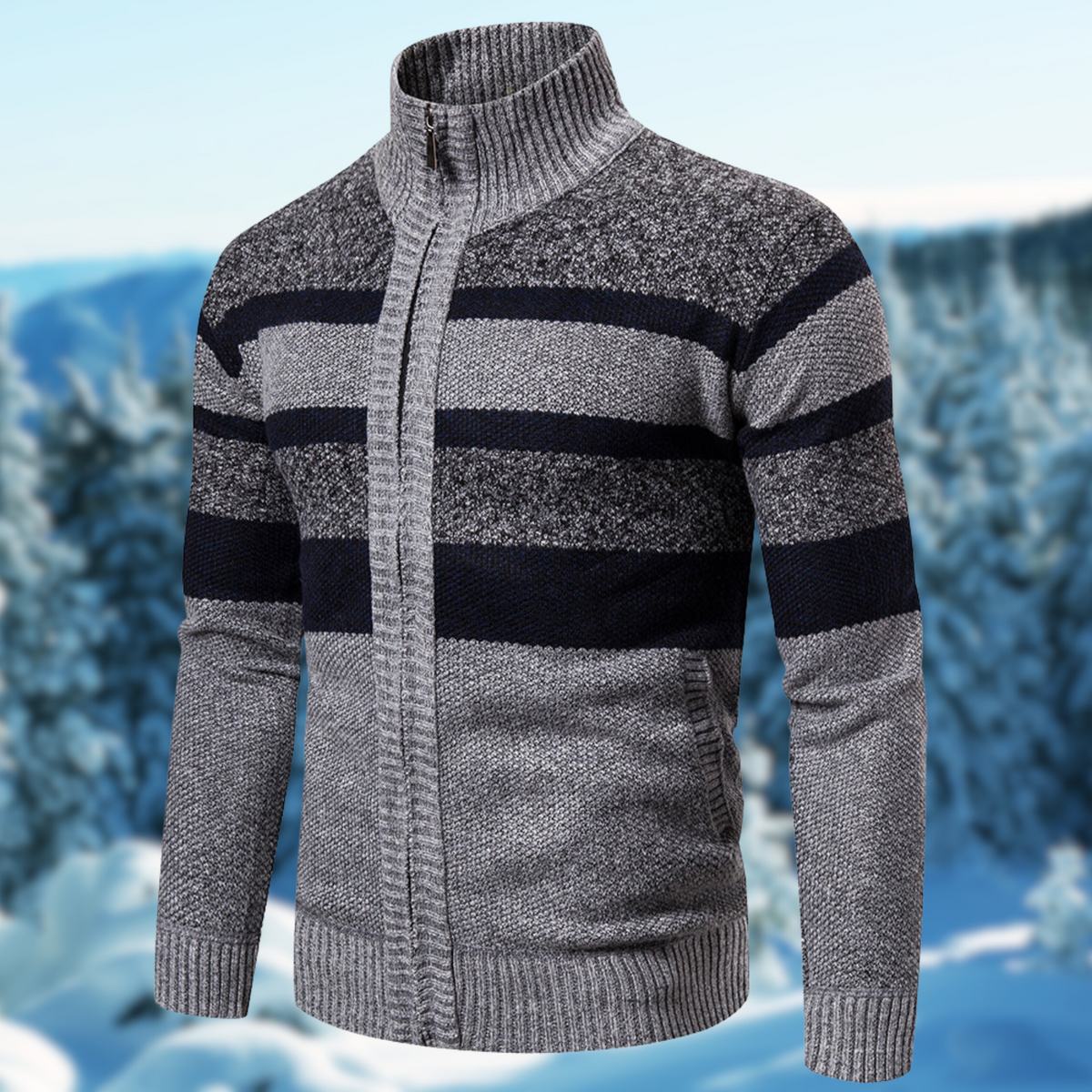 Men's Light-Weight Stripe-Detail Knit Pullover – Light Gray