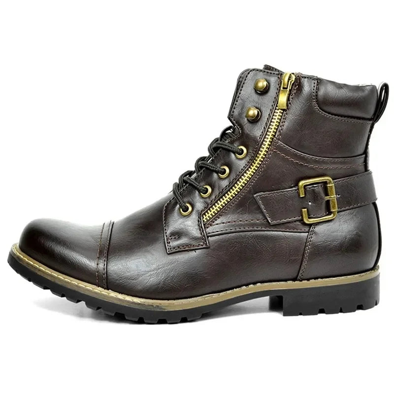 Men's Leather-Look Buckle-Detail Tie-Front Boots – view 2