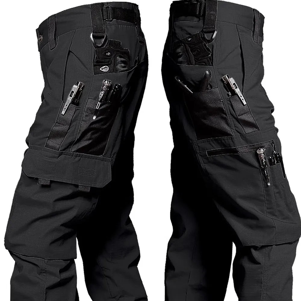 Men's Camouflage Ripstop-Weave Cargo Pants for Outdoor Wear – Black