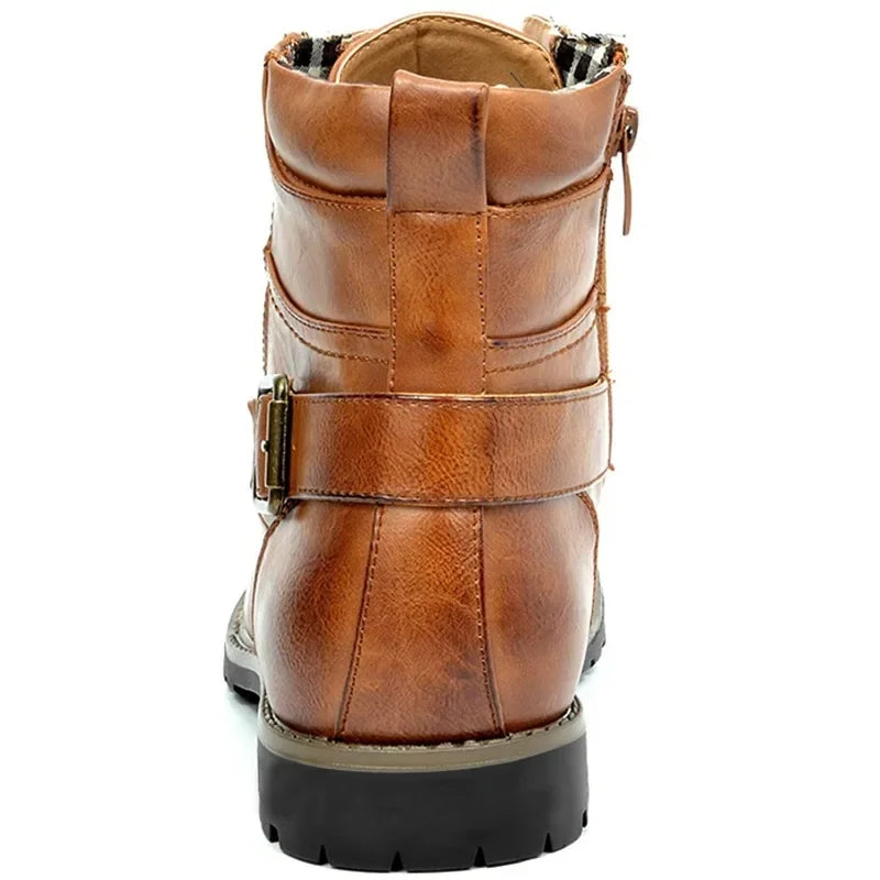 Men's Leather-Look Buckle-Detail Tie-Front Boots – view 7