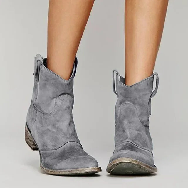 Women's Suede-Finish Western Booties – Gray