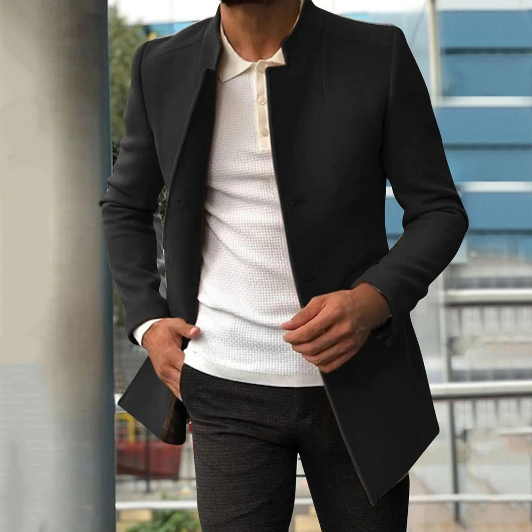 Men's Fitted Tweed Jacket with Classic Collar – Black