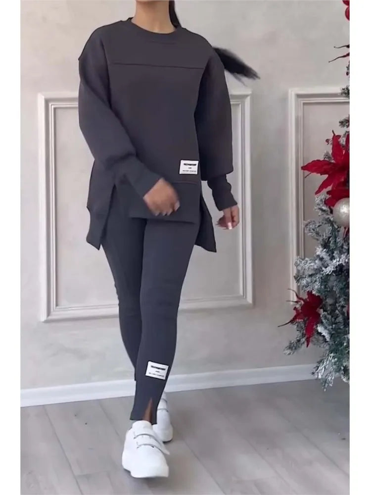 Women's Relaxed-Fit Sweatshirt and Slim-Cut Pants Two Piece Set – Dark Gray