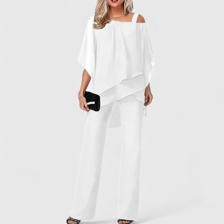 Women's Elegant Two Piece Pant Set for Everyday Wear – White