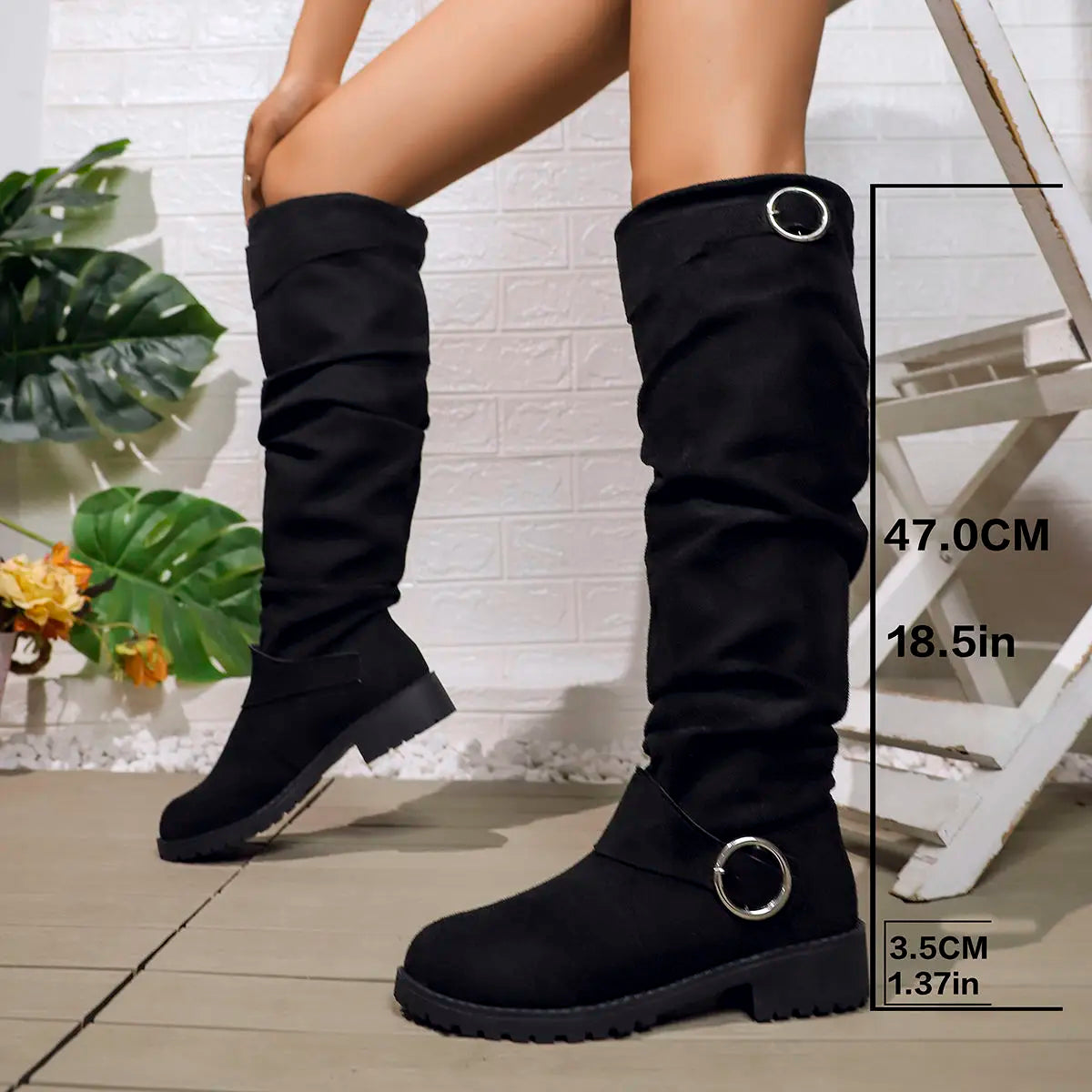 Women's Slouchy Knee-High Boots – Black