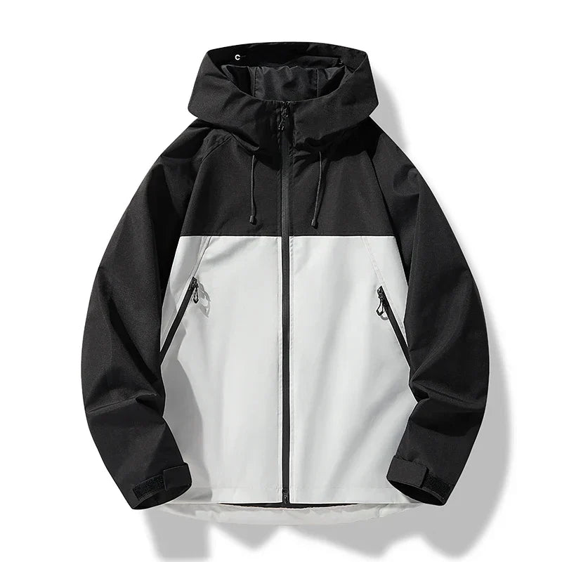 Men's Hood-Detail Weatherproof Rain Jacket – Black White