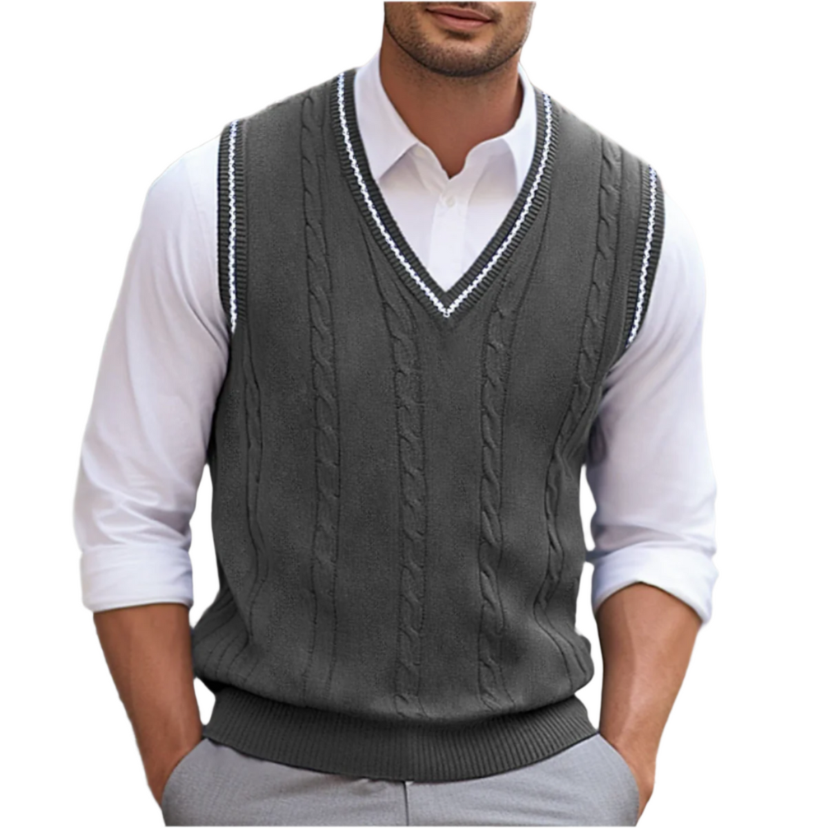 Men's Light-Weight V-Neckline Knit Sweater Vest – Dark Gray