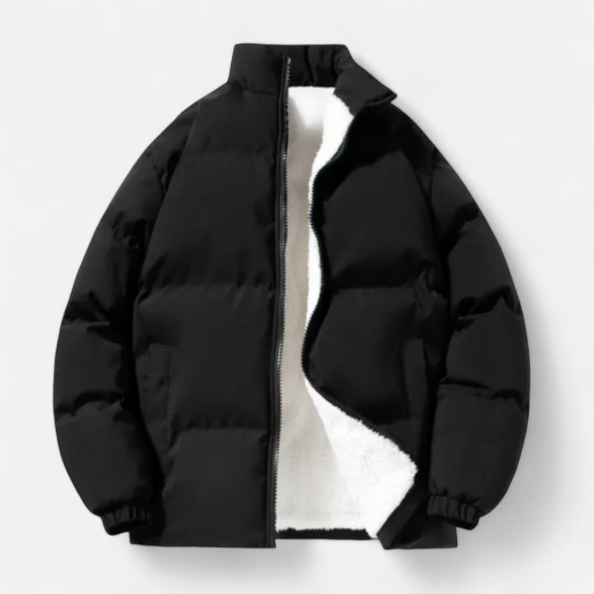 Men's Wool-Lined Stand-Collar Jacket for Everyday Wear – Black