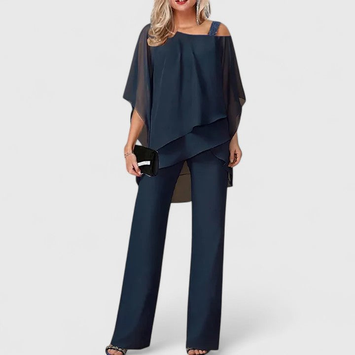 Women's Elegant Two Piece Pant Set for Everyday Wear – Dark Blue
