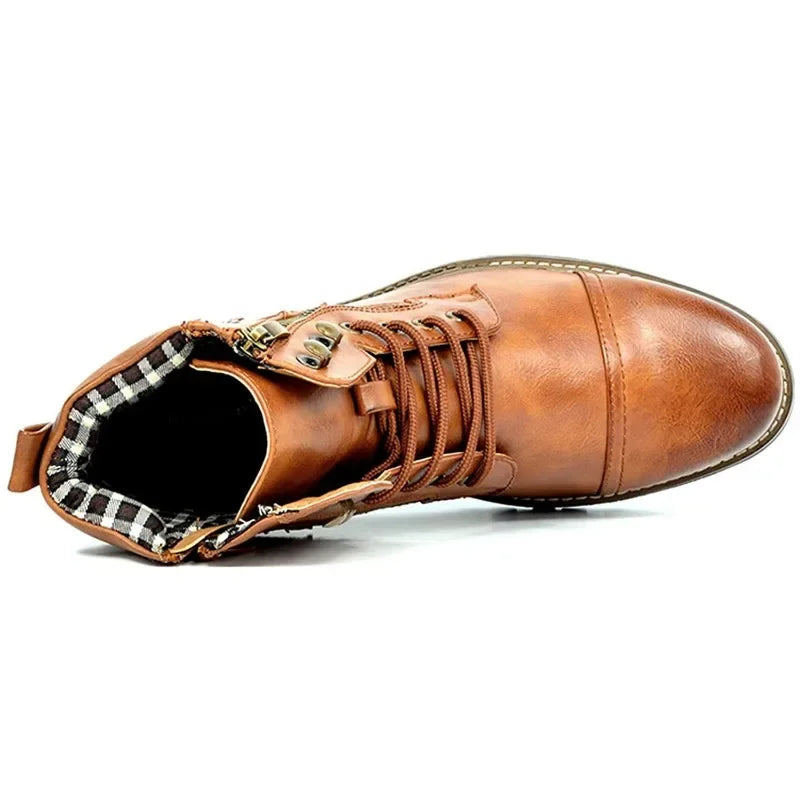 Men's Leather-Look Buckle-Detail Tie-Front Boots – view 6