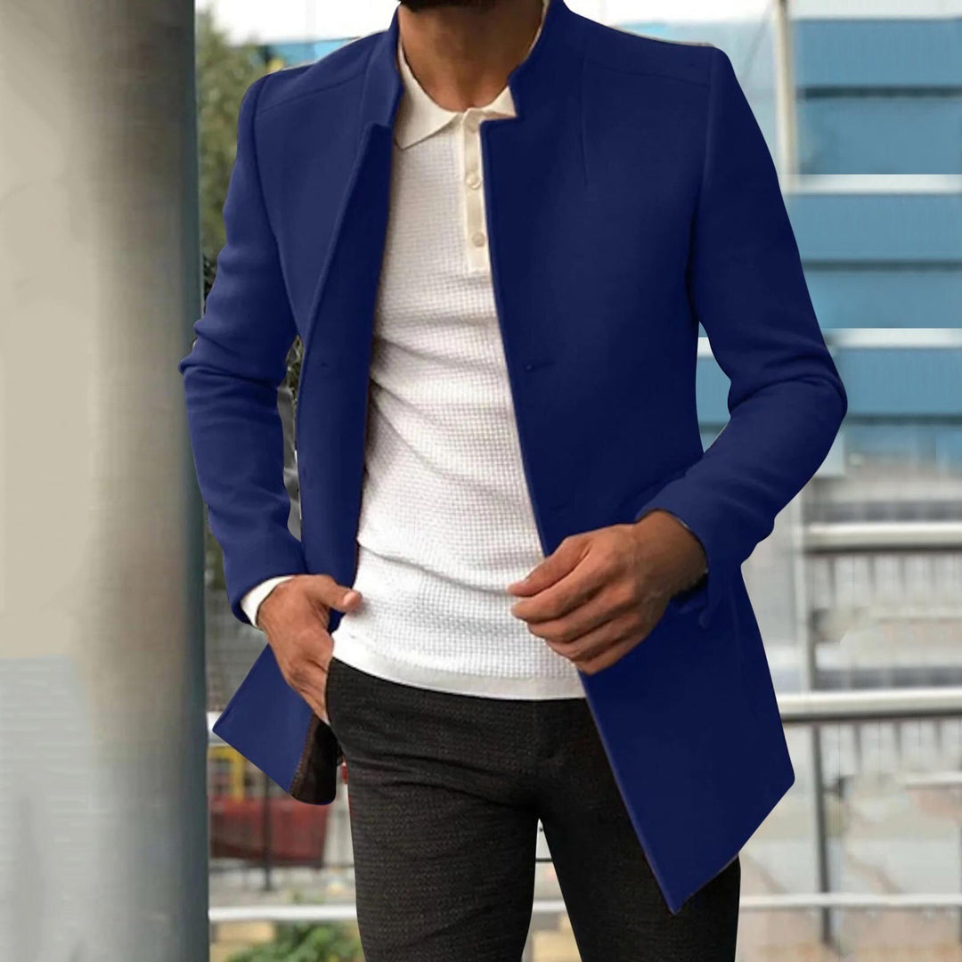 Men's Fitted Tweed Jacket with Classic Collar – Royal Blue