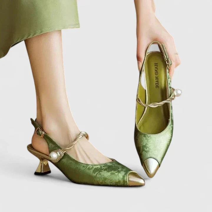 Women's Pearl Strap Support Kitten Heels – Green