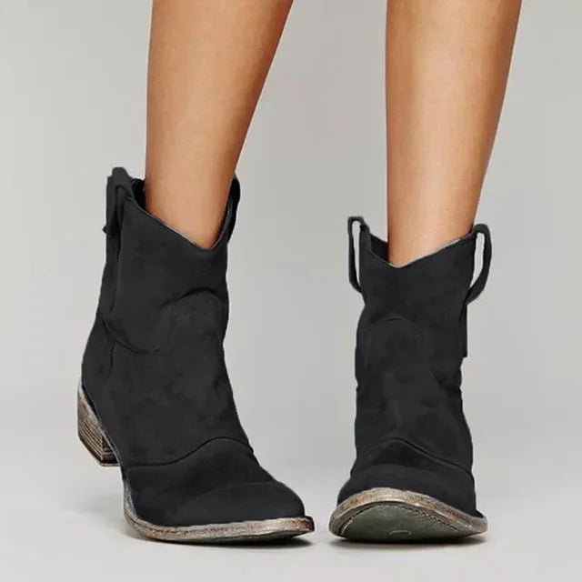 Women's Suede-Finish Western Booties – Black