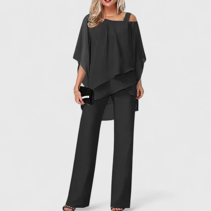 Women's Elegant Two Piece Pant Set for Everyday Wear – Black