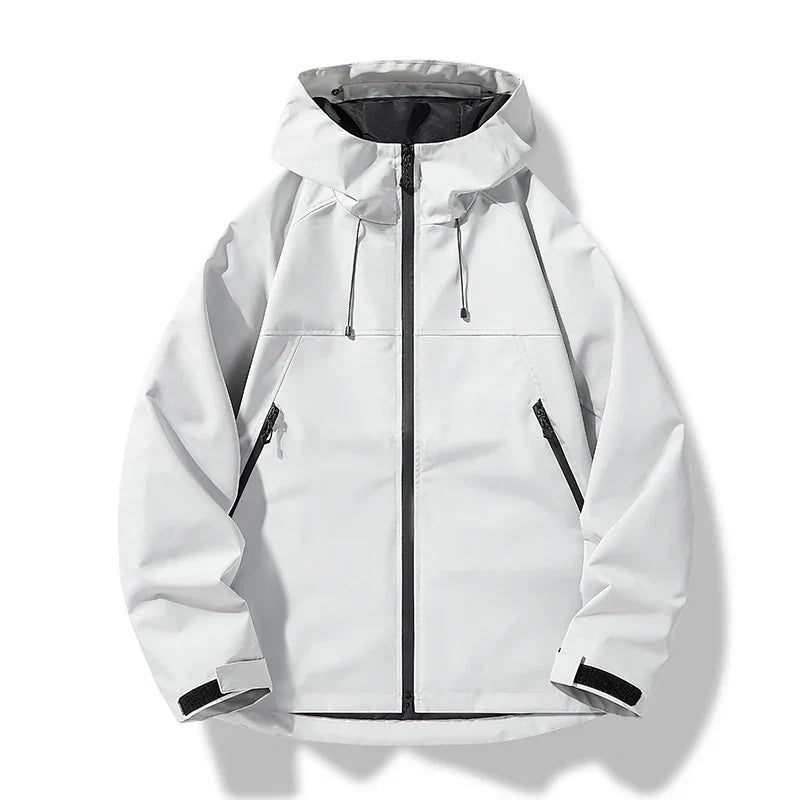 Men's Hood-Detail Weatherproof Rain Jacket – White