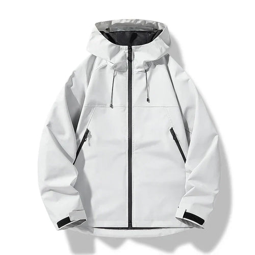 Men's Hood-Detail Weatherproof Rain Jacket – White