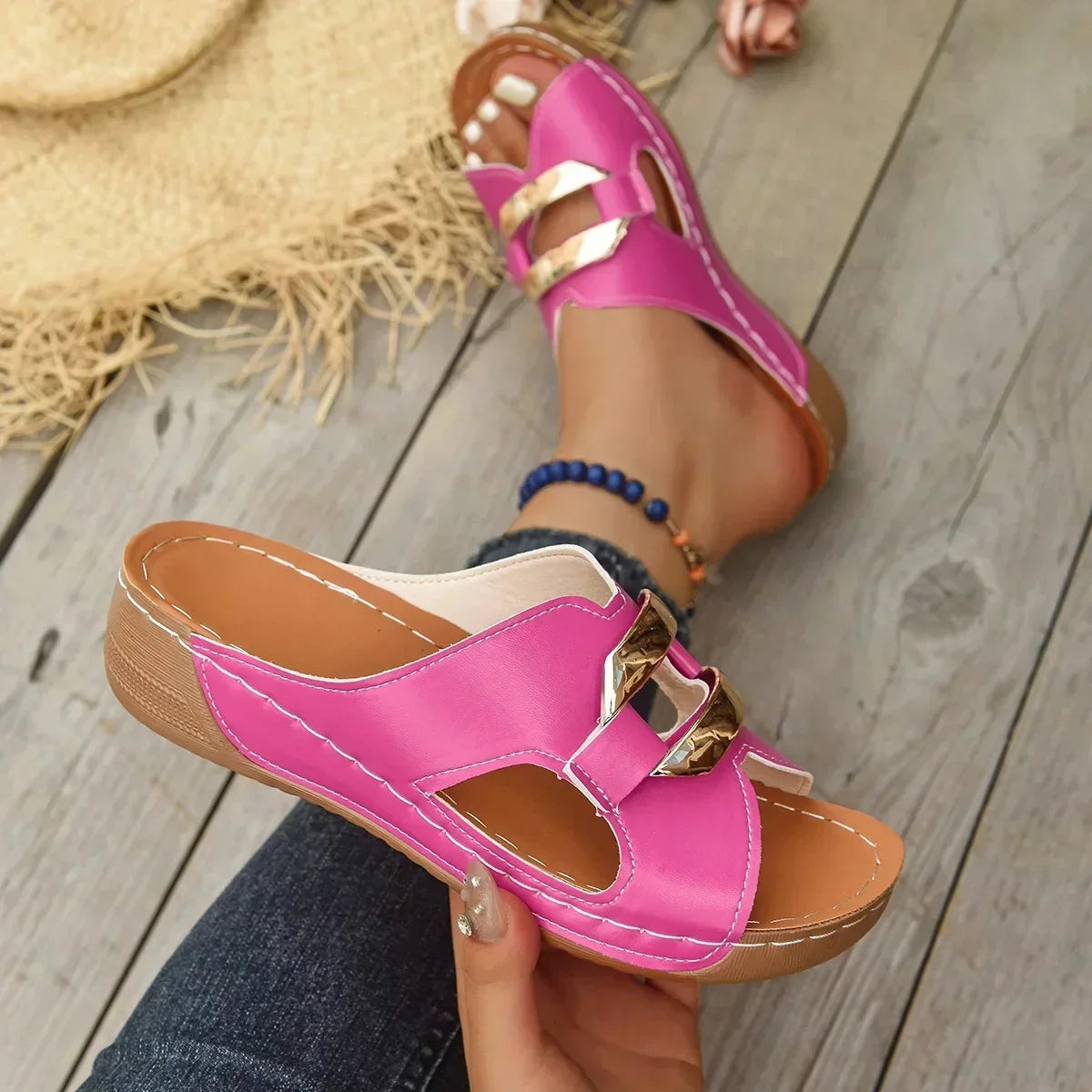 Women's Support Wedge-Heel Sandals with Non-Slip Sole – Pink