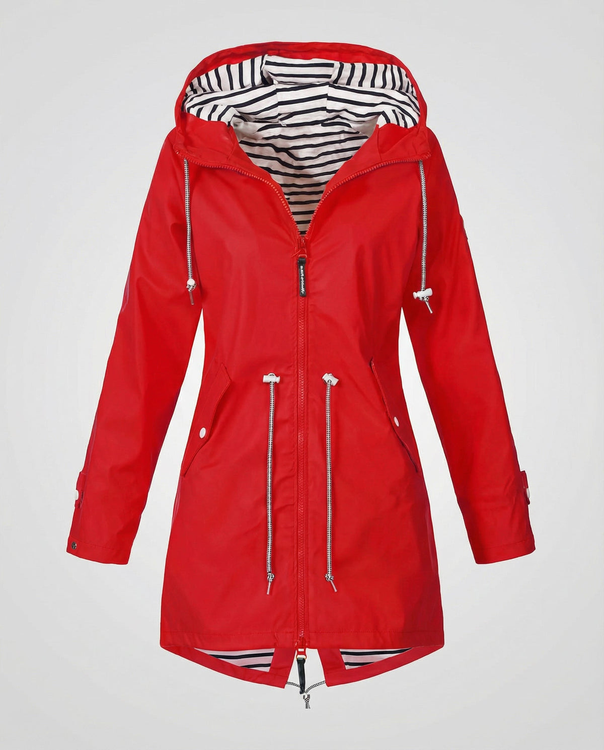 Women's Water-Repellent Hood-Detail Raincoat – Red