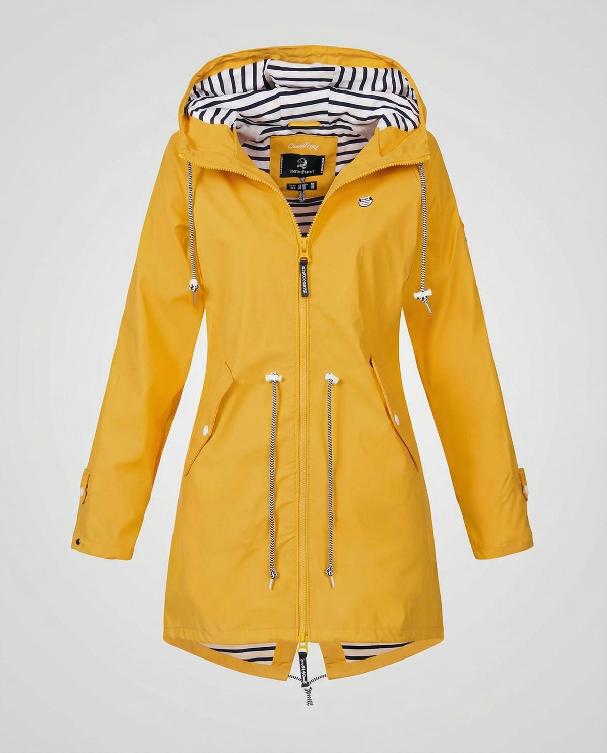 Women's Water-Repellent Hood-Detail Raincoat – Mustard Yellow