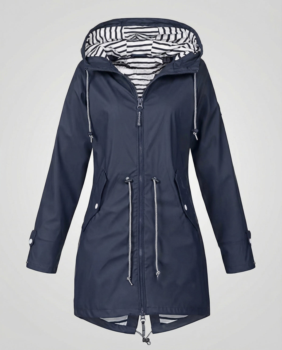 Women's Water-Repellent Hood-Detail Raincoat – Navy Blue
