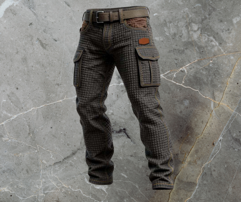 Men's Padded Texture Slim-Cut Fit Cargo Trousers – Black