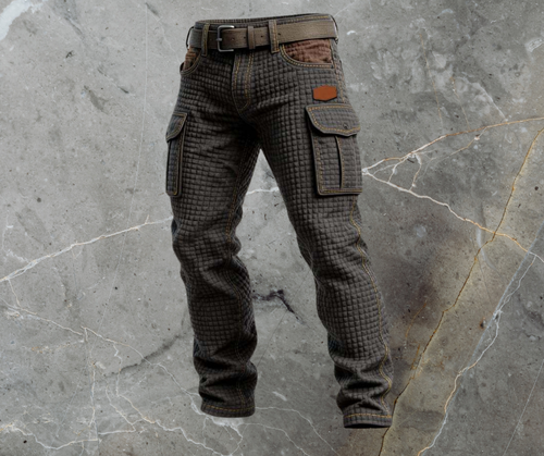 Men's Padded Texture Slim-Cut Fit Cargo Trousers – Black