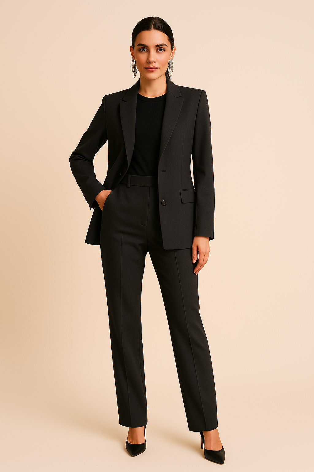 Women's Fitted Blazer and Pants Set – Black