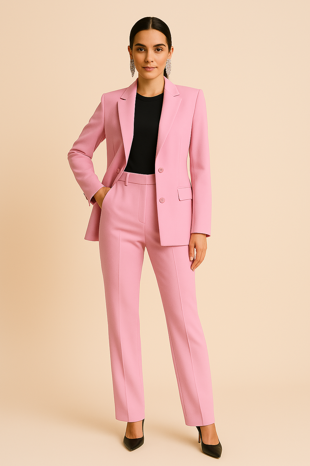 Women's Fitted Blazer and Pants Set – Pink