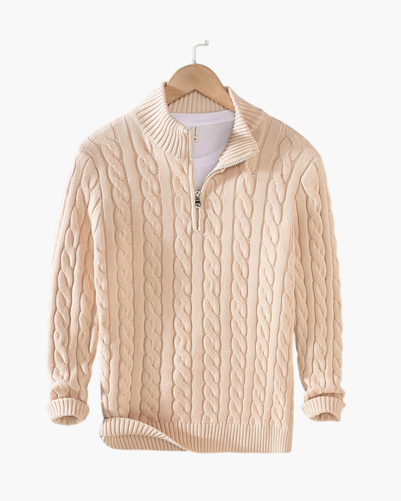 Men's Cable-Stitch Half-Zip Pullover – Cream