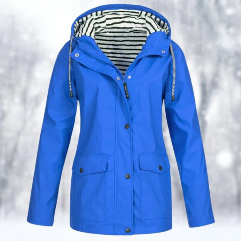 Women's Light-Weight Hood-Detail Rain Jacket with Pockets – Blue