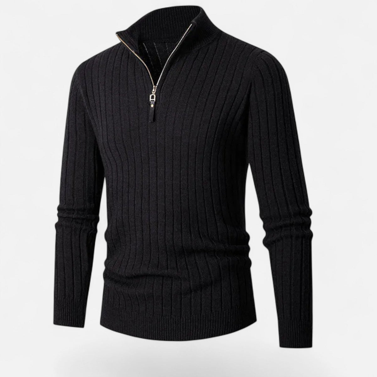 Men's Vertical Rib Half-Zip Knit Pullover – Black