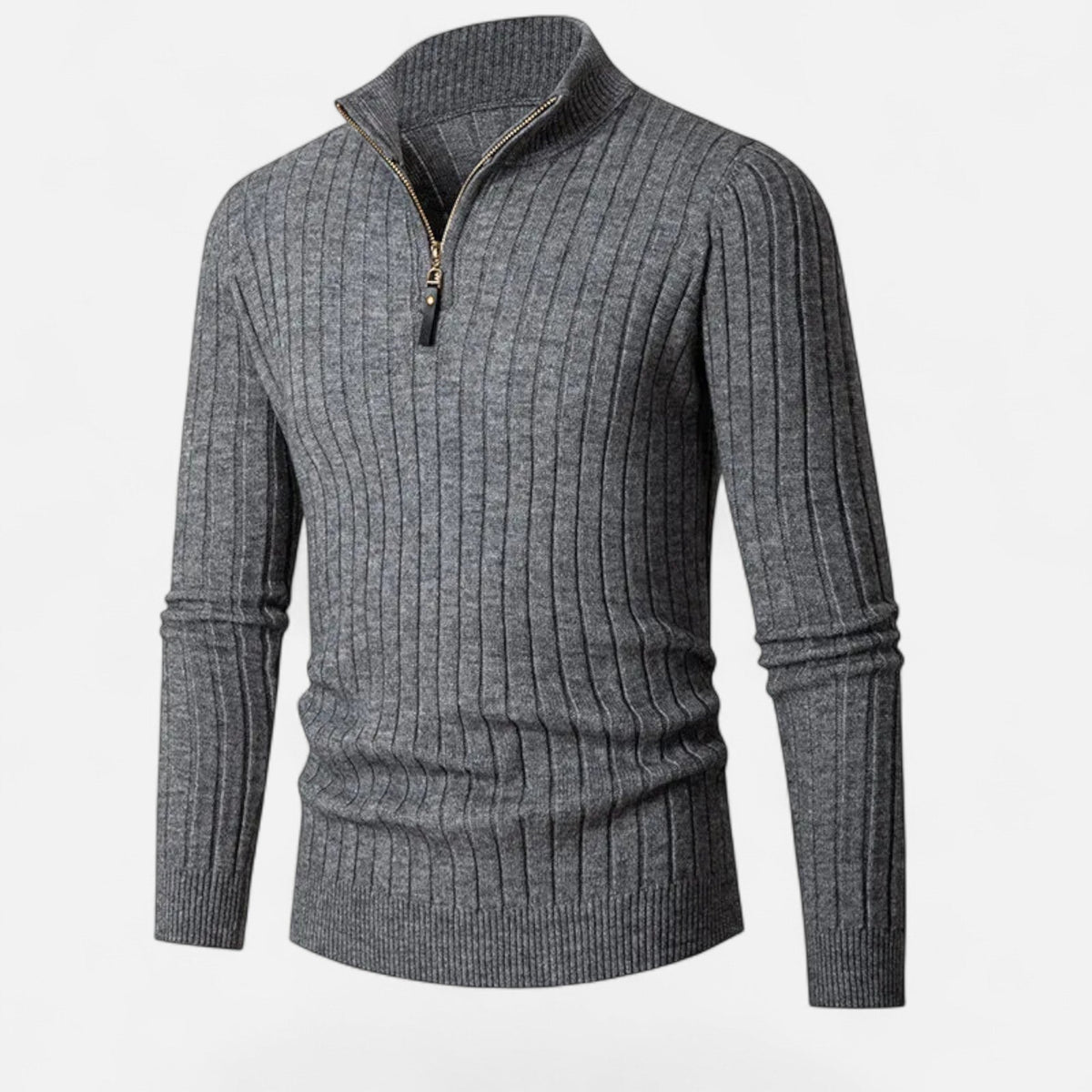 Men's Vertical Rib Half-Zip Knit Pullover – Gray