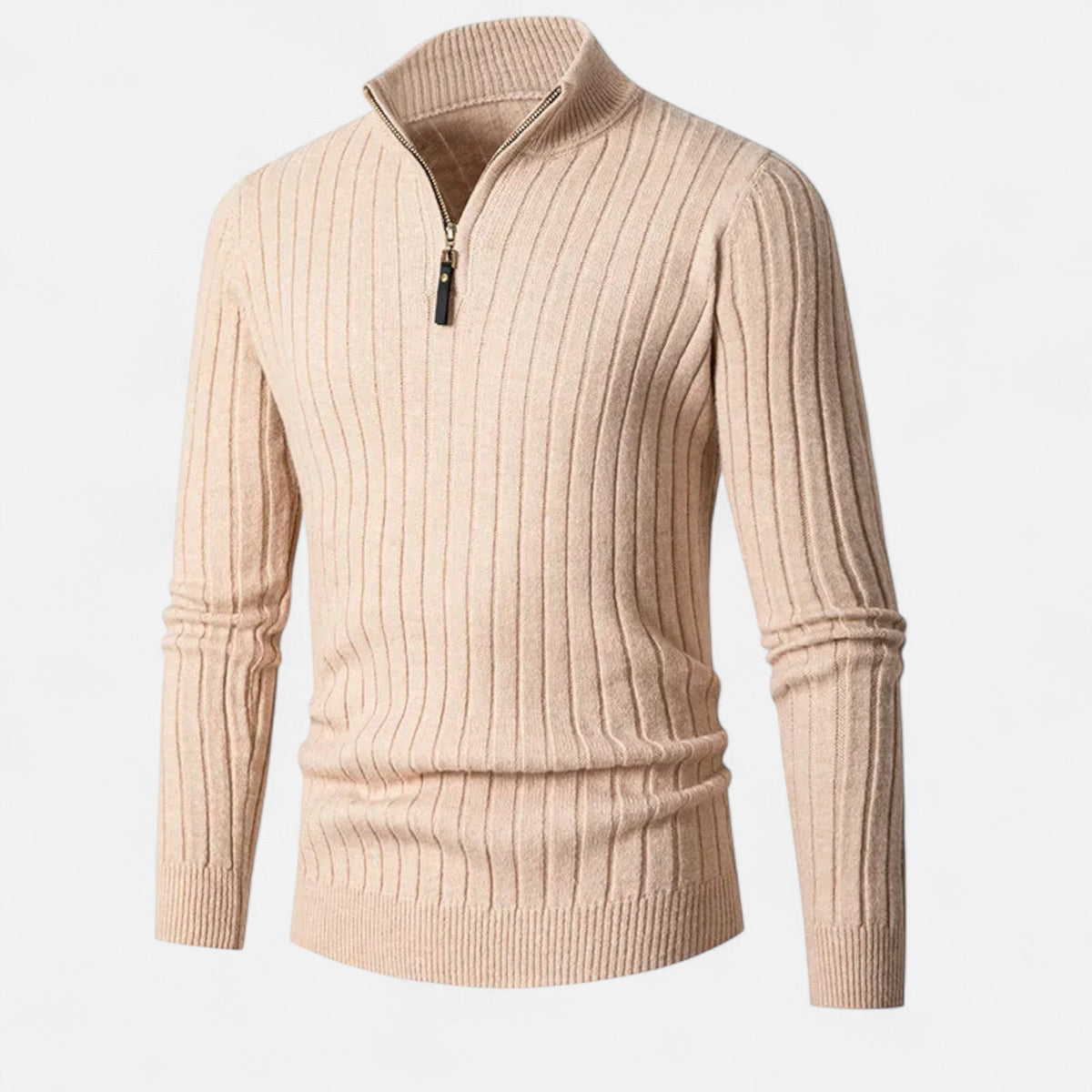 Men's Vertical Rib Half-Zip Knit Pullover – Apricot