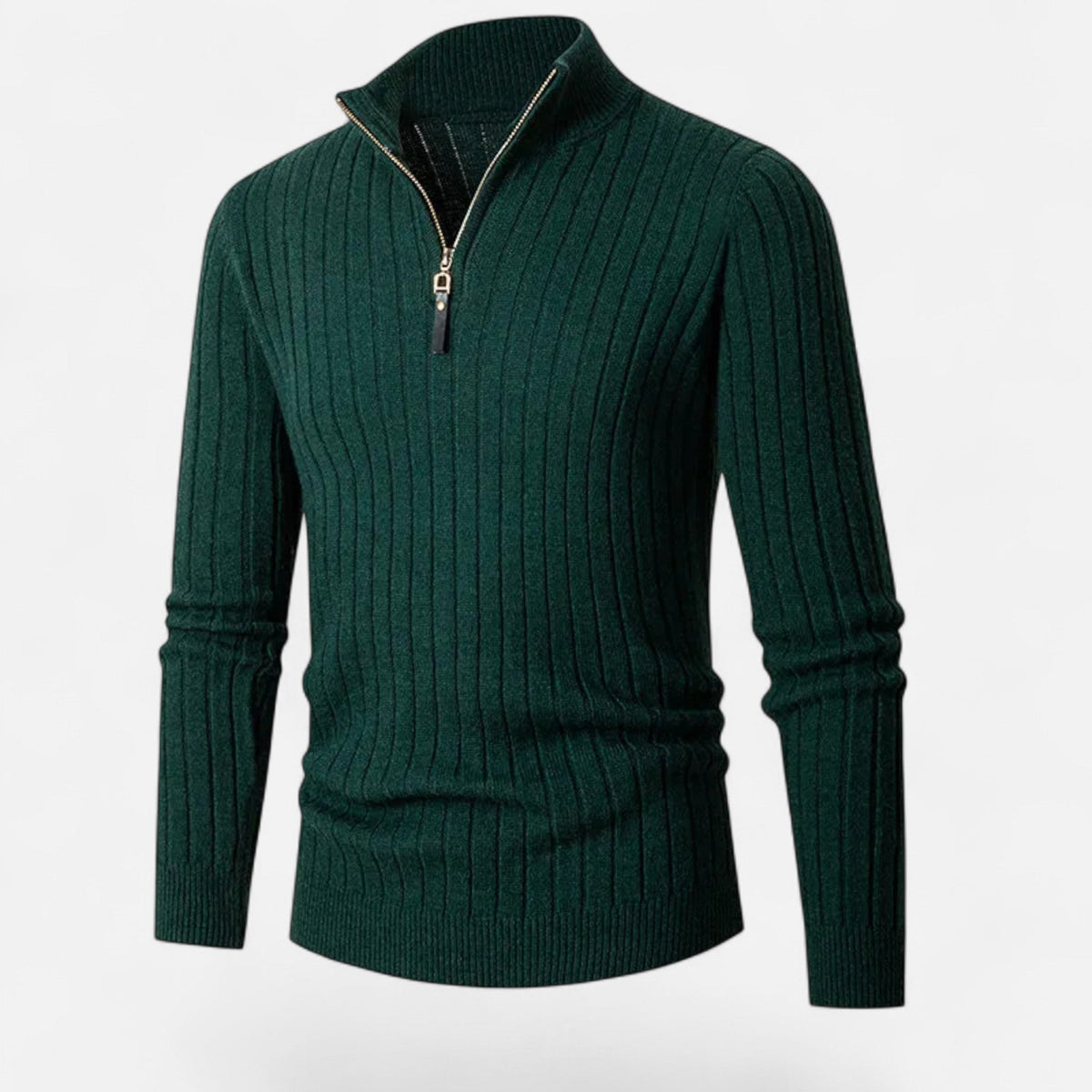 Men's Vertical Rib Half-Zip Knit Pullover – Dark Green
