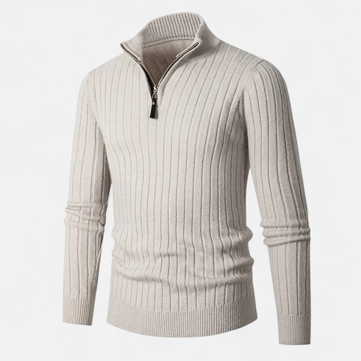 Men's Vertical Rib Half-Zip Knit Pullover – White