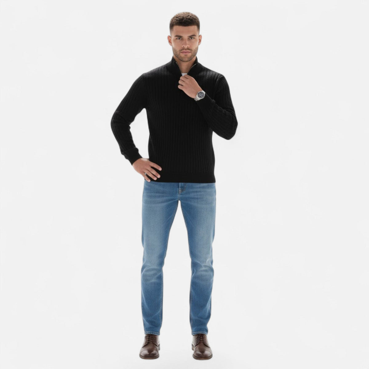 Men's Vertical Rib Half-Zip Knit Pullover – view 2