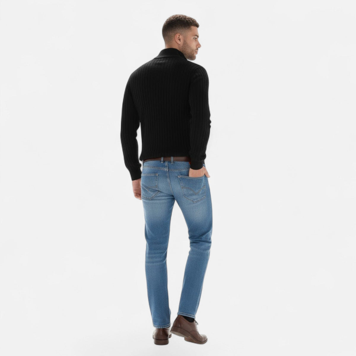 Men's Vertical Rib Half-Zip Knit Pullover – view 3