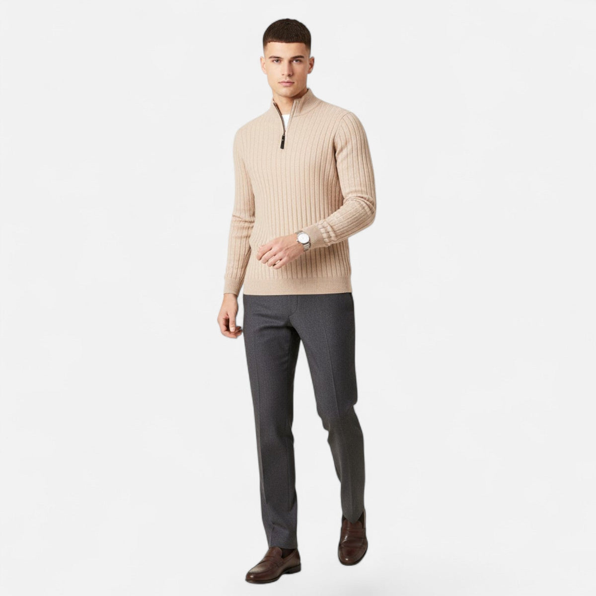 Men's Vertical Rib Half-Zip Knit Pullover – view 5