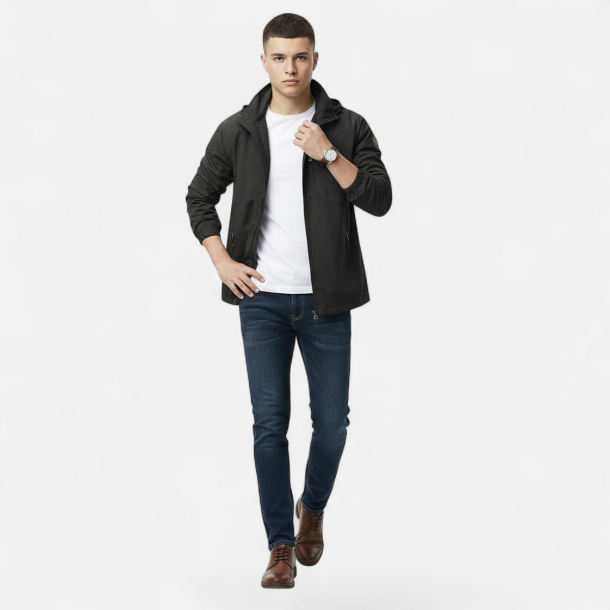 Men's Solid-Tone Stand-Collar Outdoor Jacket for Winter – view 5