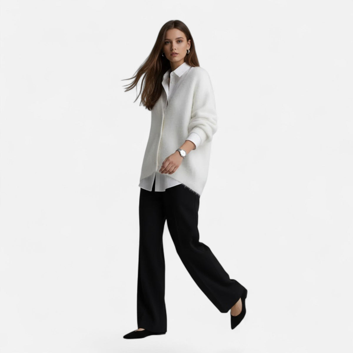 Women's Loose V-Neckline Button-Front Knit Cardigan – view 3