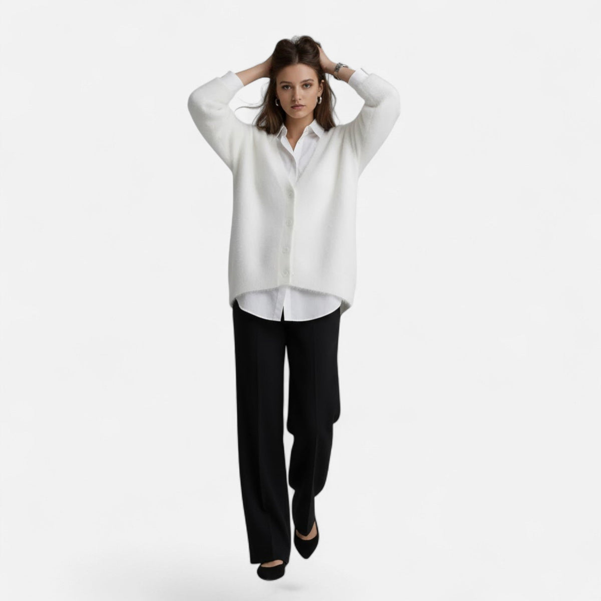 Women's Loose V-Neckline Button-Front Knit Cardigan – view 4
