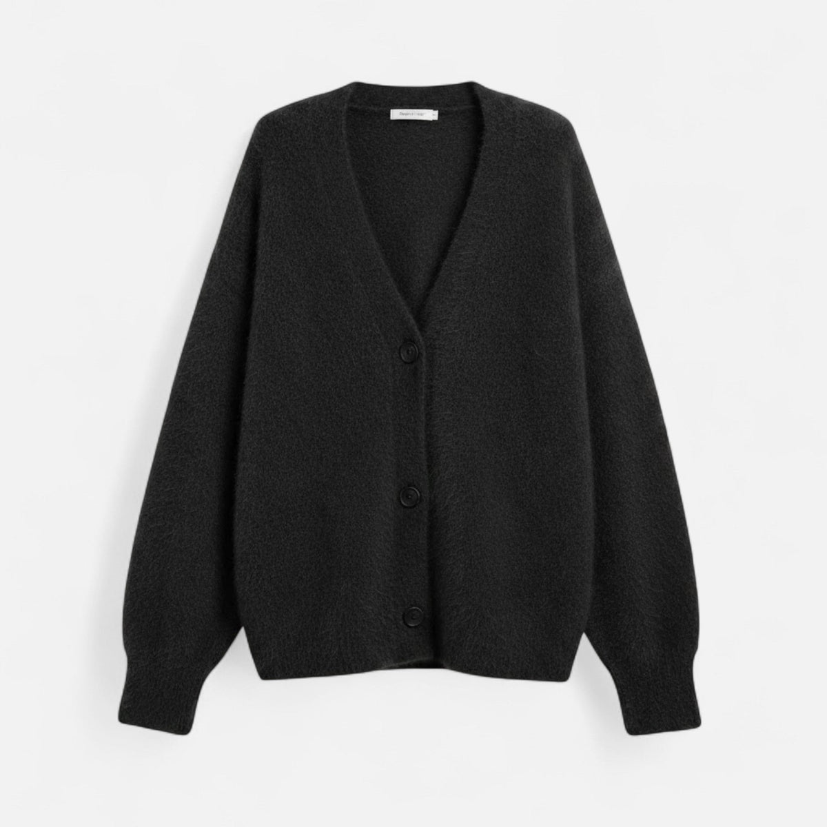 Women's Loose V-Neckline Button-Front Knit Cardigan – Black