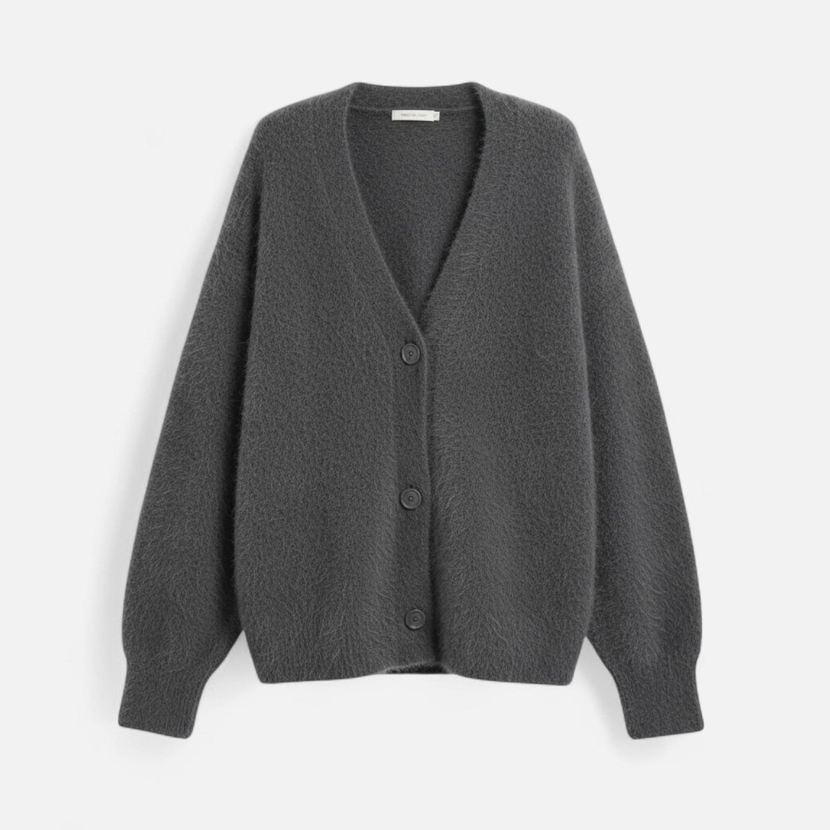 Women's Loose V-Neckline Button-Front Knit Cardigan – Gray