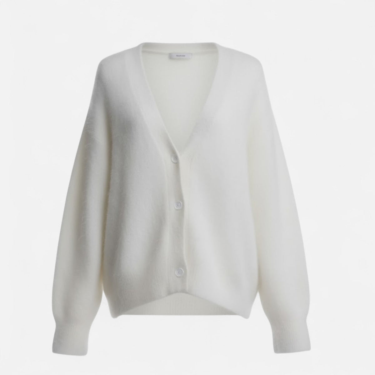 Women's Loose V-Neckline Button-Front Knit Cardigan – White