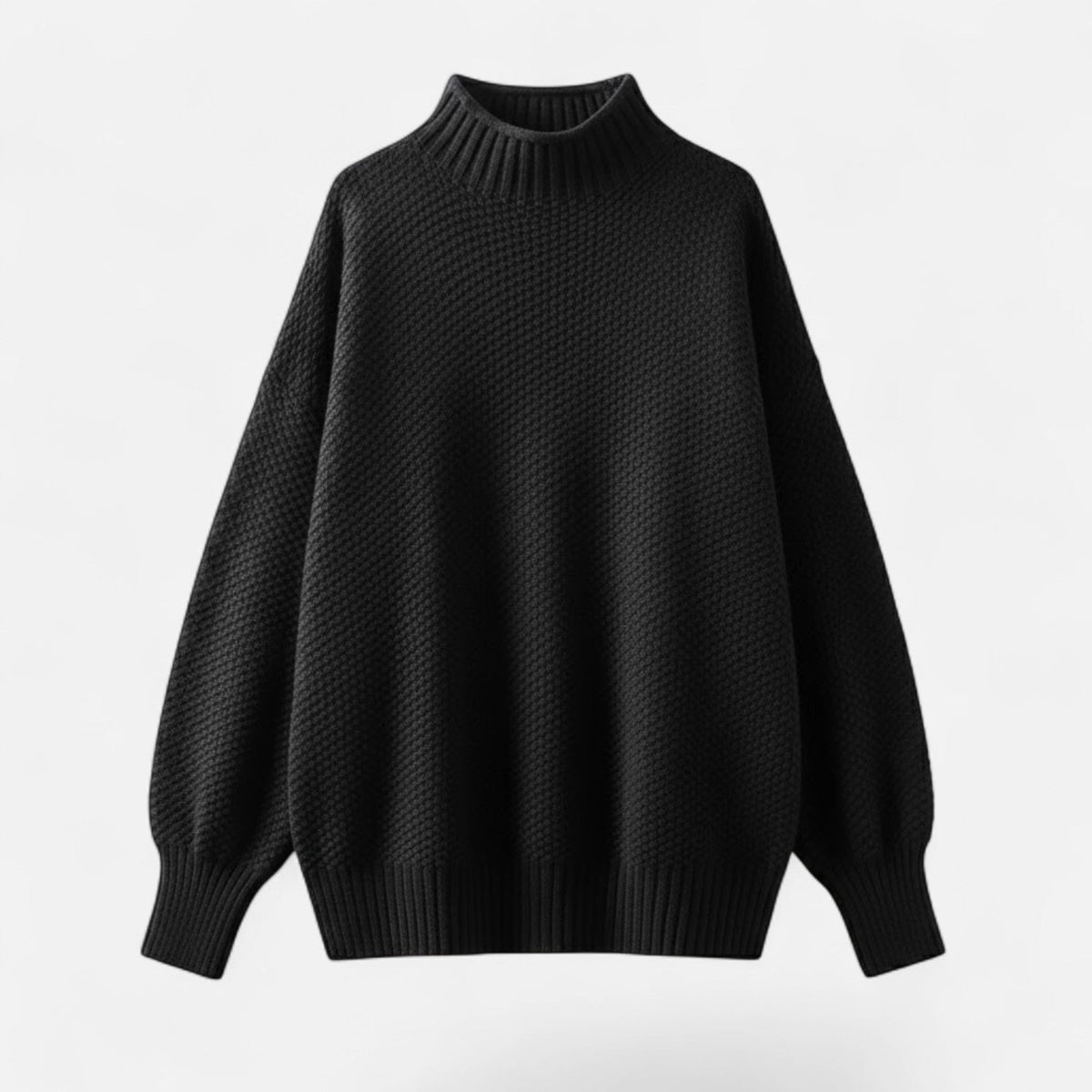 Women's Plus-Size Mock-Neck Loose Knit Pullover for Winter – Black